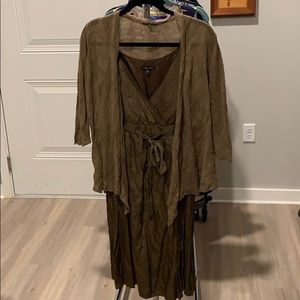 Eileen Fisher bronze dress and cardi party set